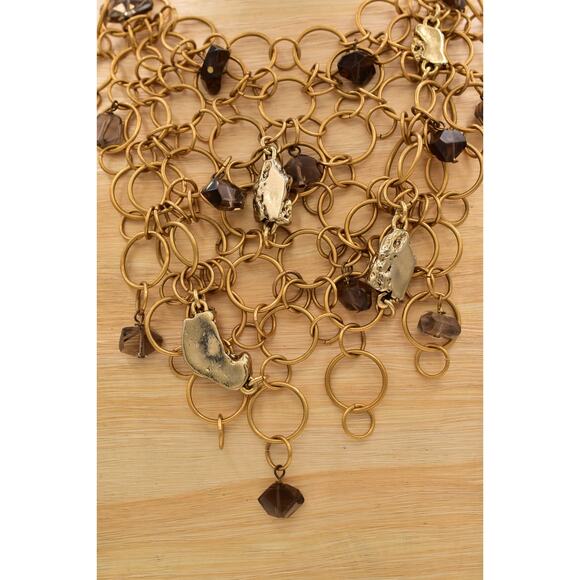 Kara Ross Vintage Collar Bib Statement Necklace Brushed Gold Nugget Signed BinBL - Picture 3 of 12